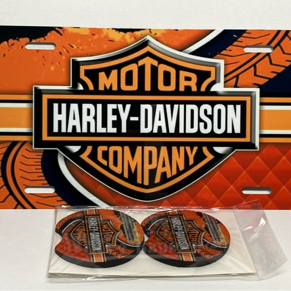 Harley Davidson License Plate Car Coaster Set - Picture 1 of 6